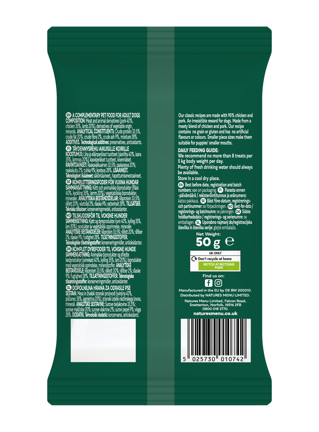 Natures Menu Meaty Treats 95% Lamb, Chicken & Pork 50g
