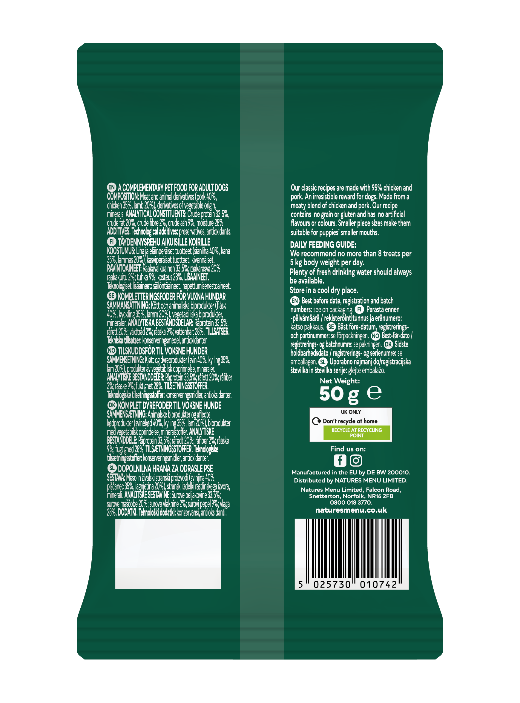 Natures Menu Meaty Treats 95% Lamb, Chicken & Pork 50g