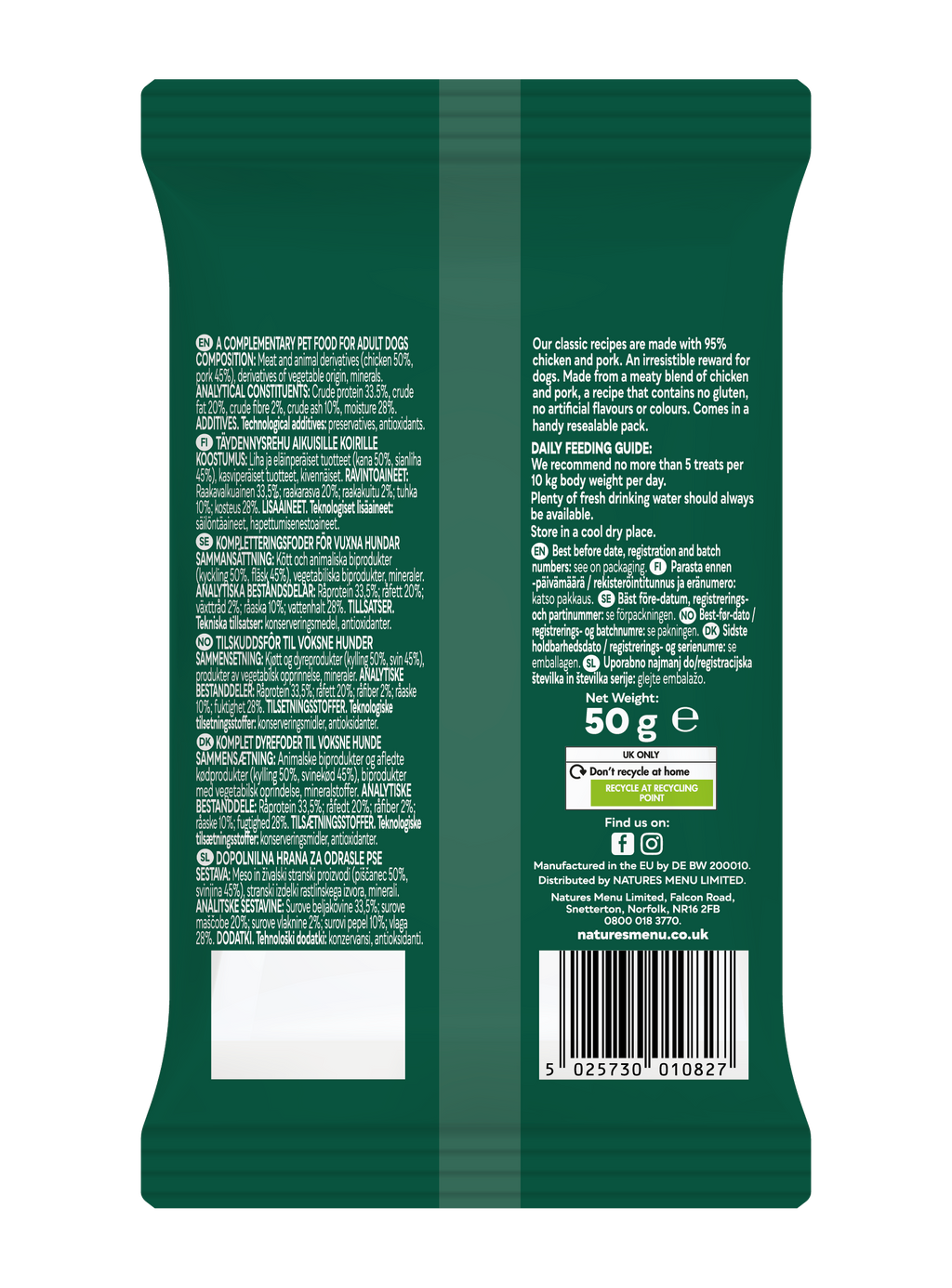 Natures Menu Meaty Treats 95% Chicken and Pork 50g