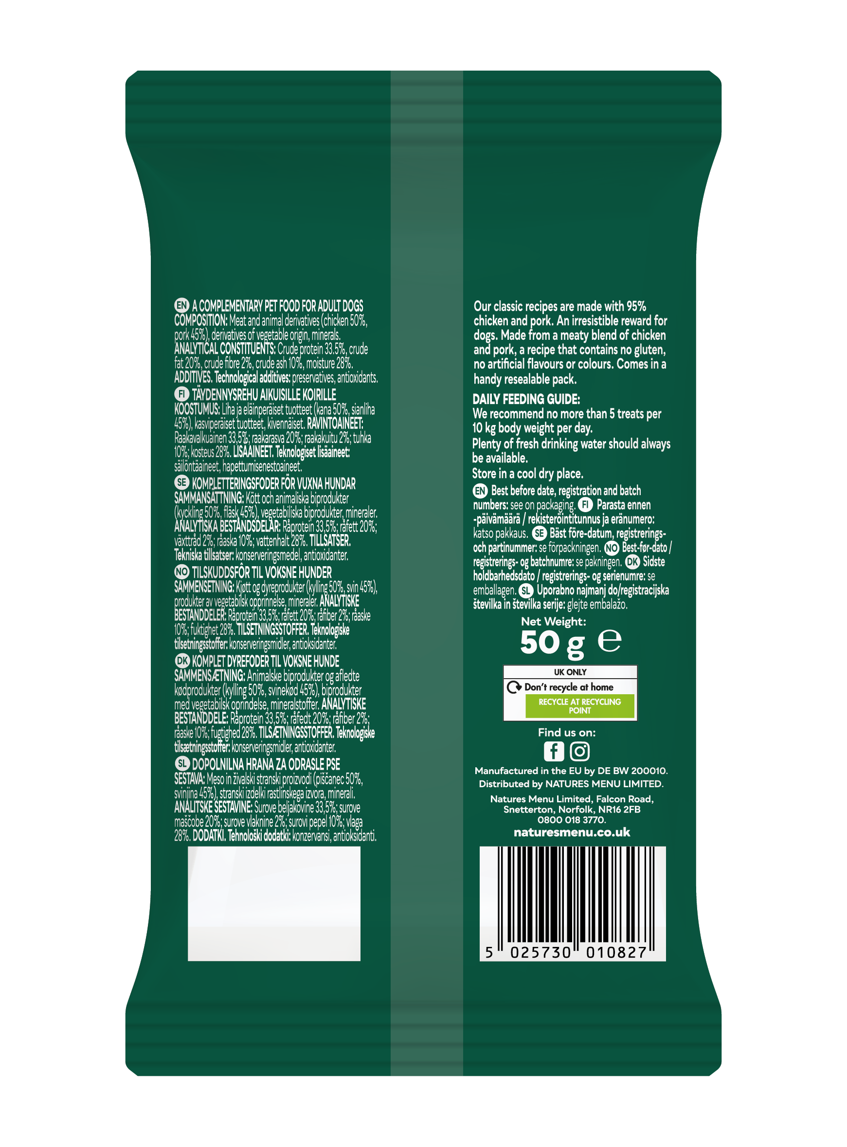 Natures Menu Meaty Treats 95% Chicken and Pork 50g